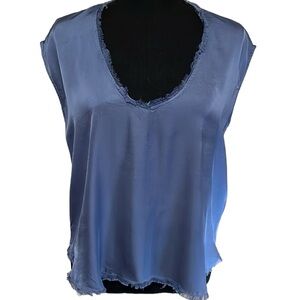 JONDIE Women’s Blue Sleeveless Raw Edge Detail Top Size Medium